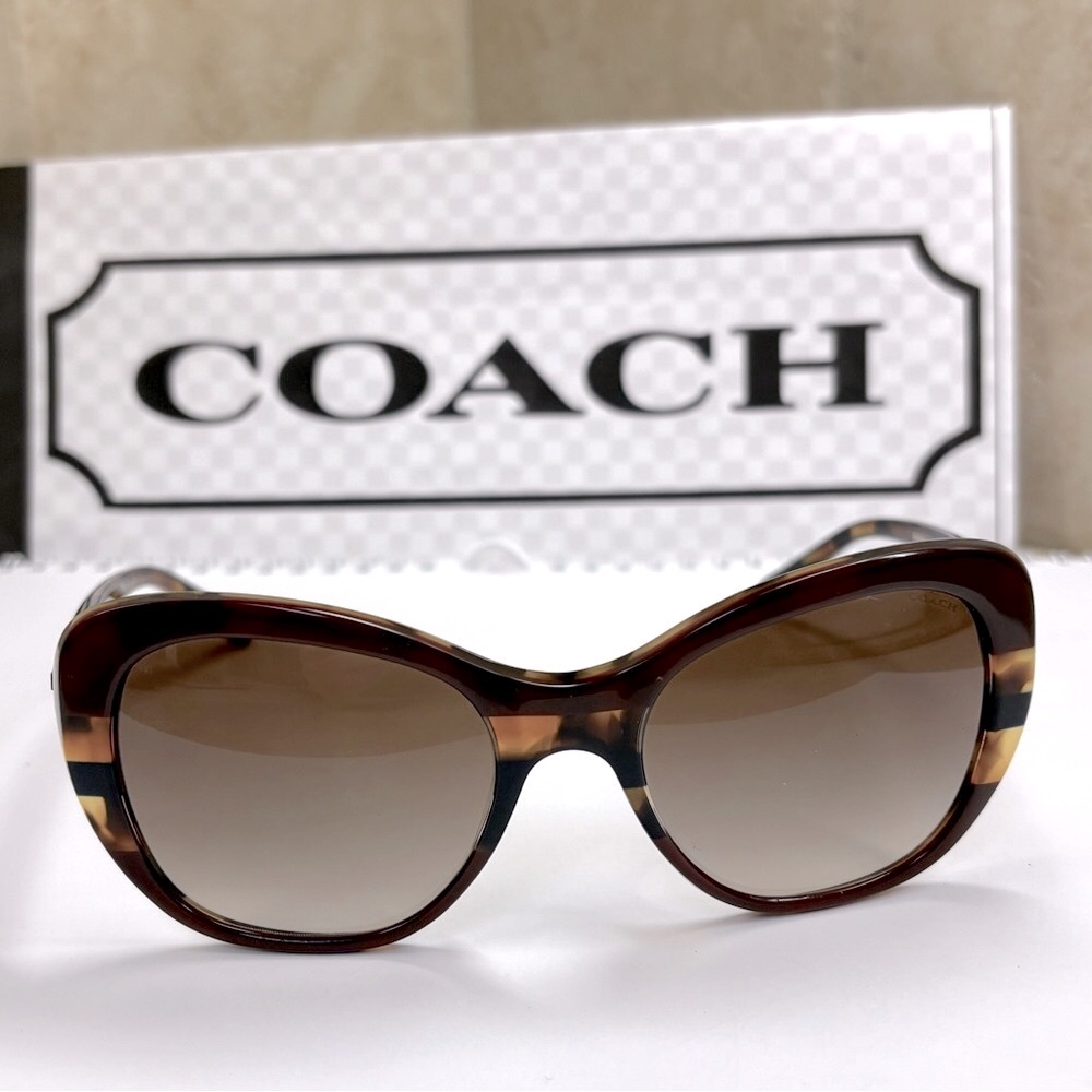 New Coach HC8204F L1643 544413 Havana Striped Cat eye Sunglasses